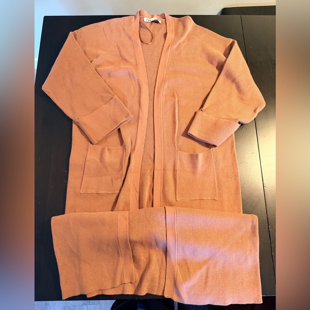 Zara Brown Knit Long Cardigan